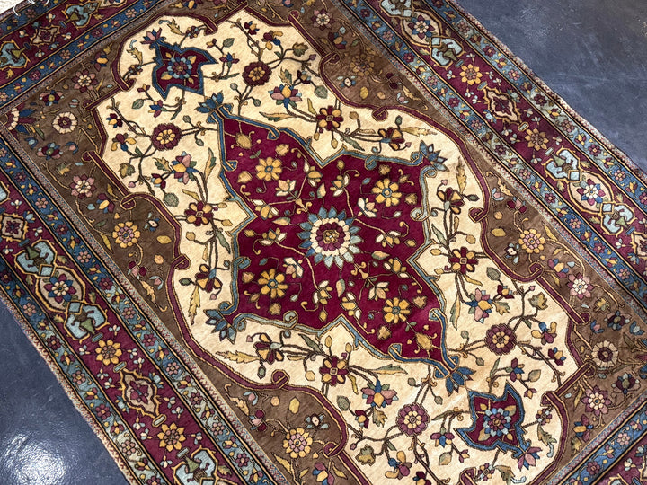 Extremely Fine and Rare Antique Silk Persian Rug 3’6” x 5’1”
