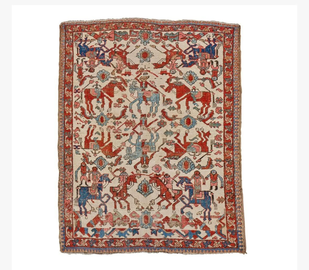 Extremely Rare Antique  Bakshayesh Unique Hunting Scene 4'8" x 5’11”