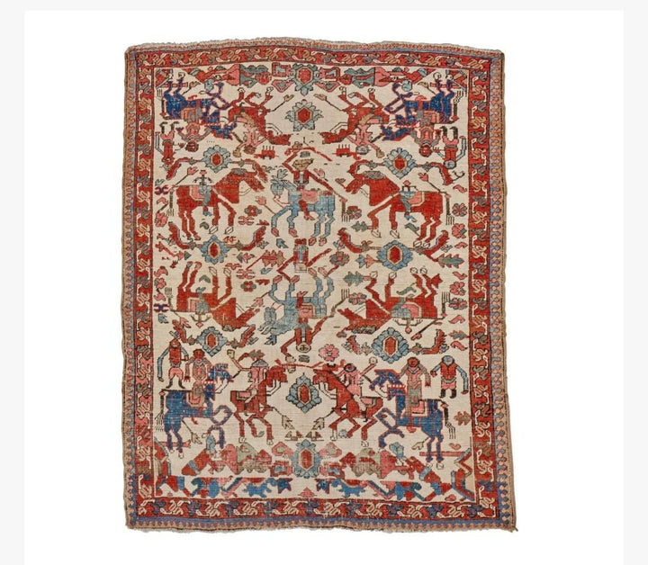 Extremely Rare Antique  Bakshayesh Unique Hunting Scene 4'8" x 5’11”