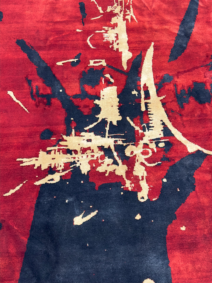 French Mid Century Artistic Wool Designer Rug 6'7'' x 8'2''