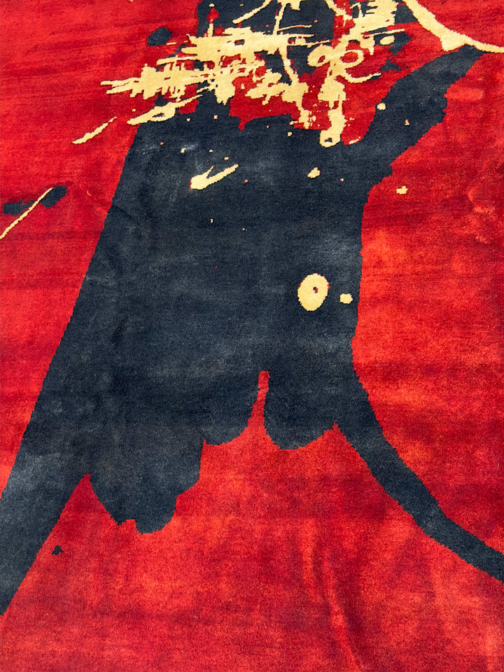 French Mid Century Artistic Wool Designer Rug 6'7'' x 8'2''