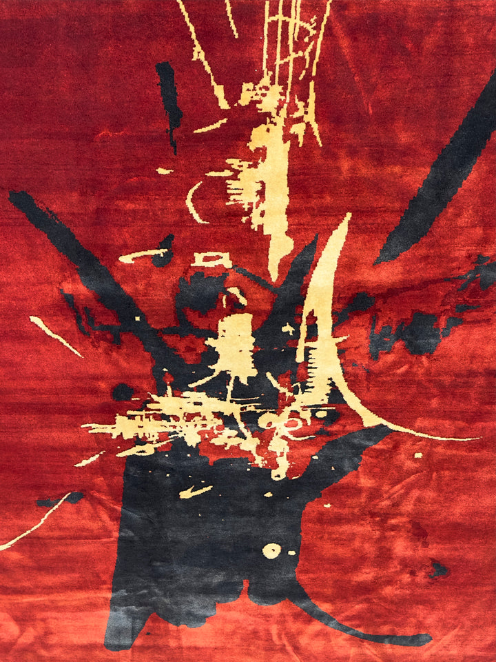 French Mid Century Artistic Wool Designer Rug 6'7'' x 8'2''