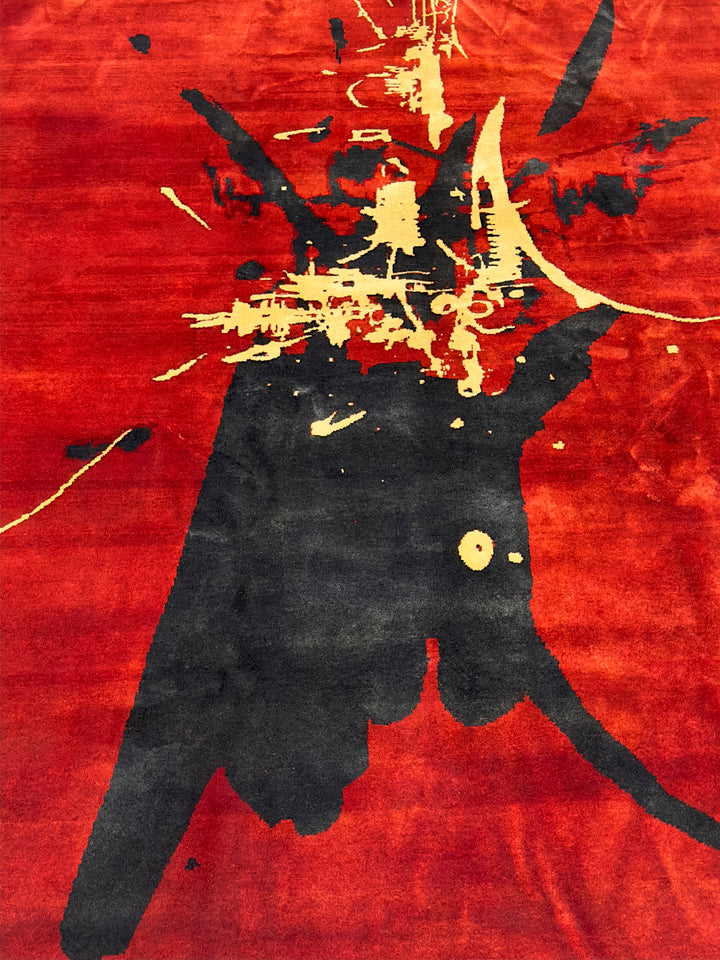 French Mid Century Artistic Wool Designer Rug 6'7'' x 8'2''