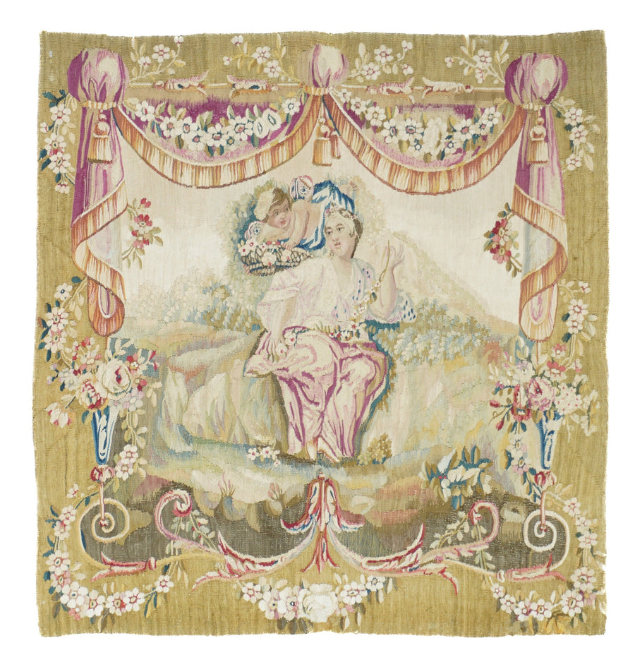 Antique Aubusson Design Tapestry 2'7'' x 2'9''
