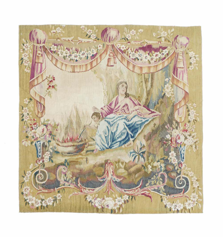 Antique Aubusson Design Tapestry 2'8'' x 2'8''