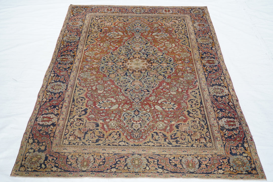 Antique Mohtasham Kashan Rug 4'2'' x 6'9''