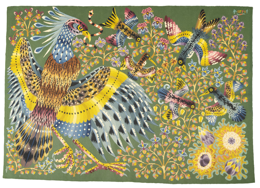 Fine Mid Century French Tapestry Signed Parrot